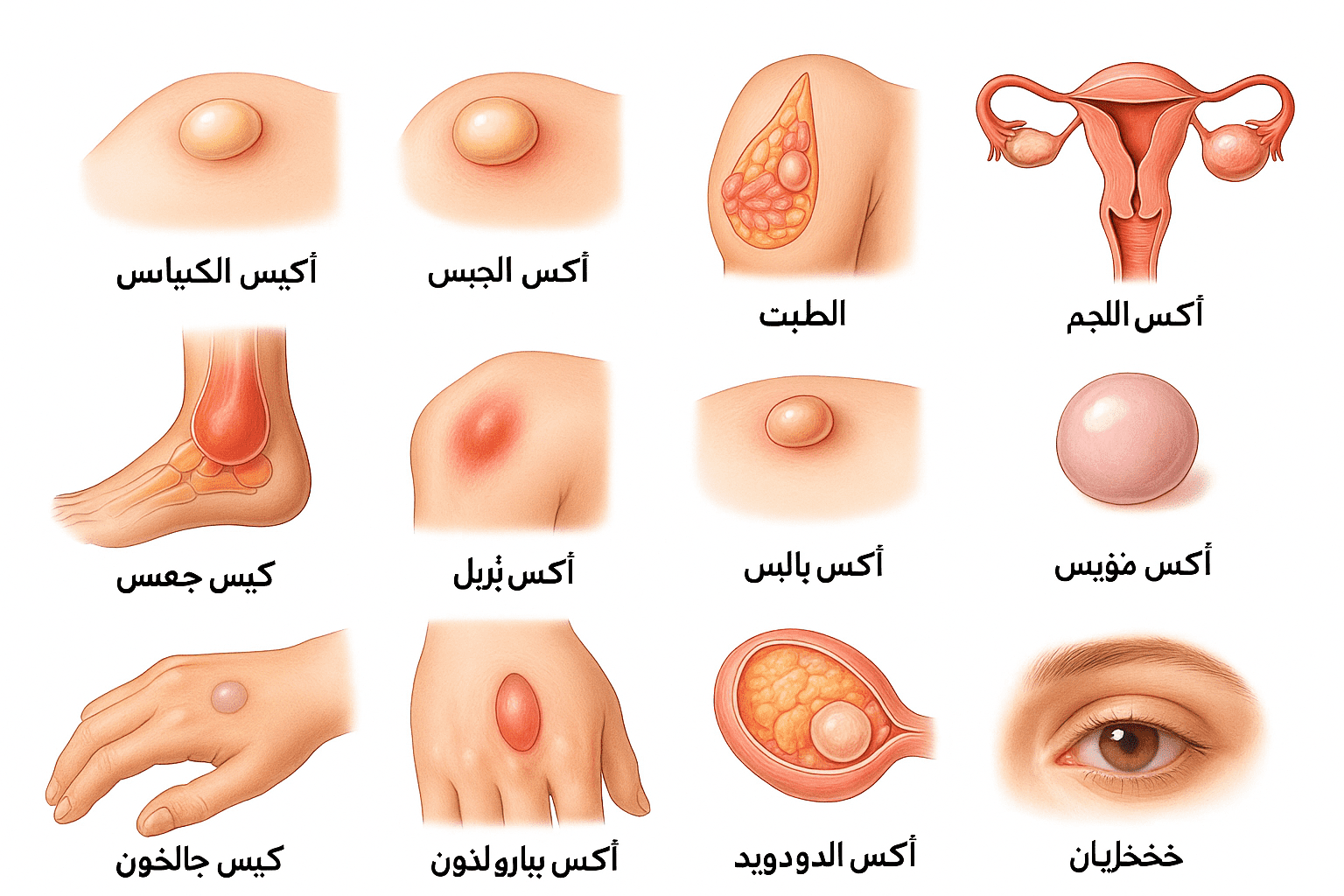 دليلك الشامل لأنواع الأكياس وعلاجها: 12 نوعاً شائعاً